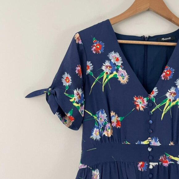 Madewell Silk Floral Button-Front Tie-Sleeve Retro Dress Size 6 - Picture 2 of 7